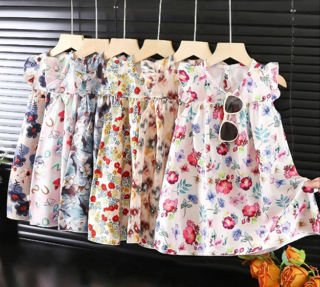 Vêtements d'été pour fille nouveau style robe à manches volant