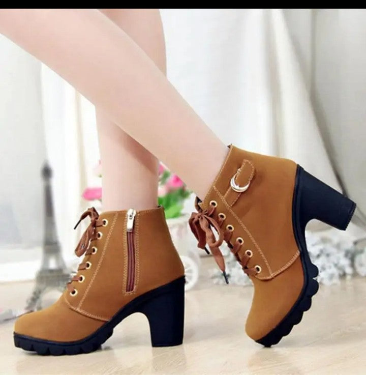 Bottines à Talon Épais et Haut avec Boucle de Ceinture Métallique, pour Femmes,