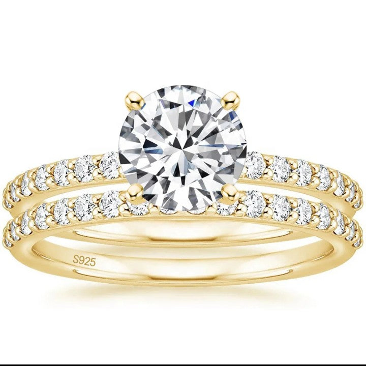 Ensemble de bagues de mariée en argent Sterling 925 plaqué or 14 carats