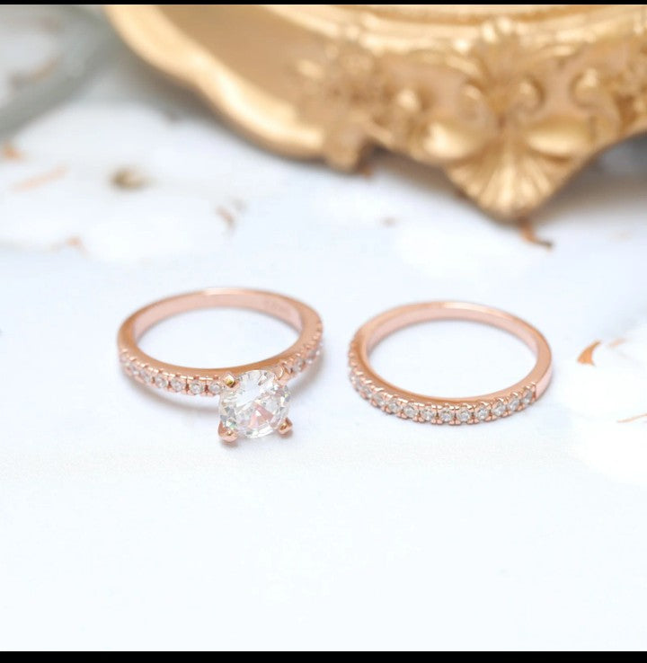 Ensemble de bagues de mariée en argent Sterling 925 plaqué or 14 carats