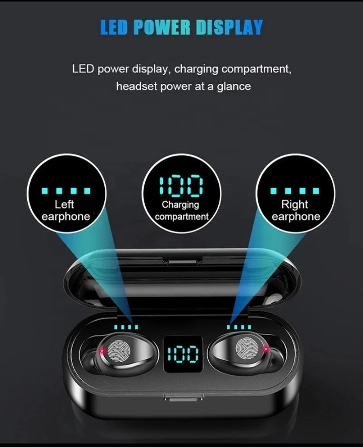 Écouteurs sans fil BT F 9 à affichage LED