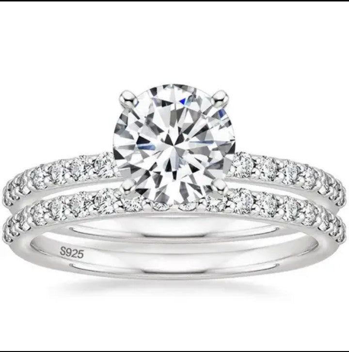 Ensemble de bagues de mariée en argent Sterling 925 plaqué or 14 carats