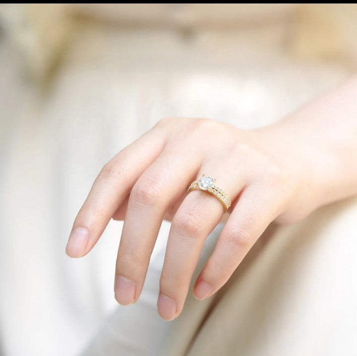 Ensemble de bagues de mariée en argent Sterling 925 plaqué or 14 carats