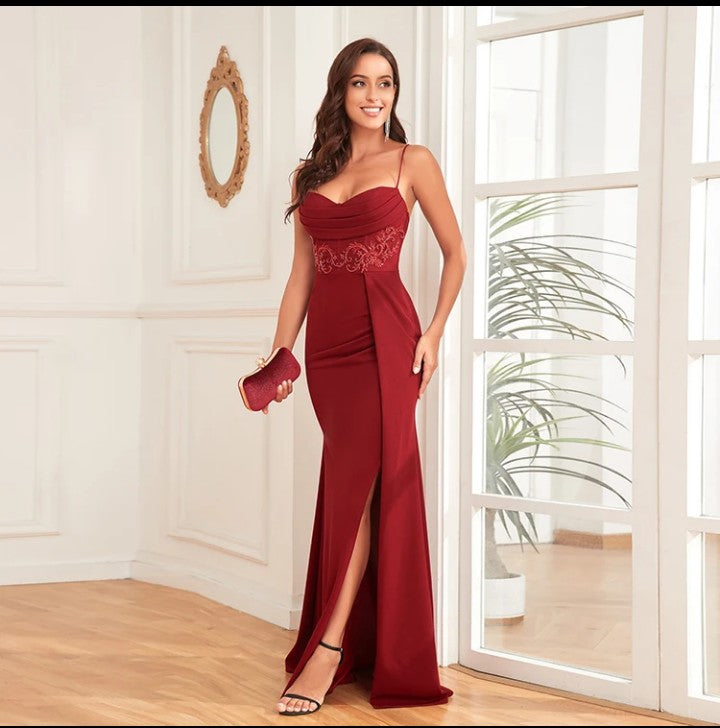 Robe de soirée Maxi pour femmes , avec des appliques élégantes