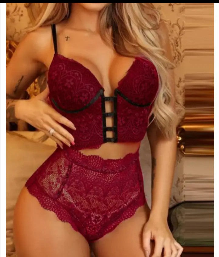 Lingerie Sexy en dentelle transparente pour femmes , décolleté en V profond