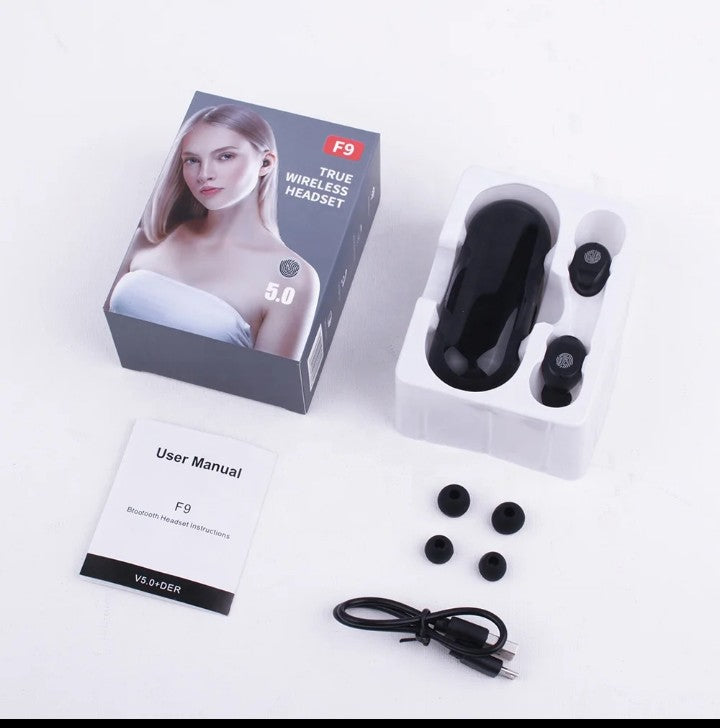 Écouteurs sans fil BT F 9 à affichage LED