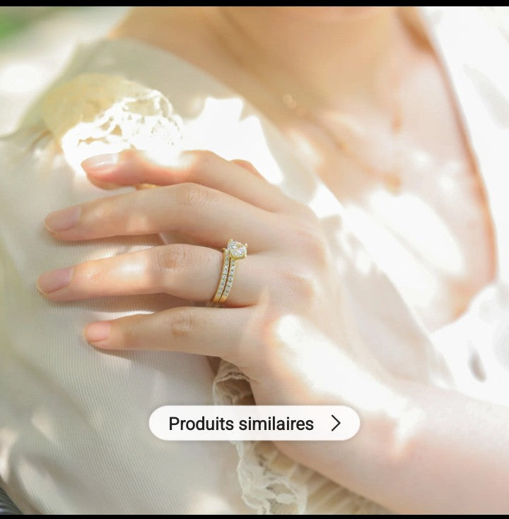 Ensemble de bagues de mariée en argent Sterling 925 plaqué or 14 carats