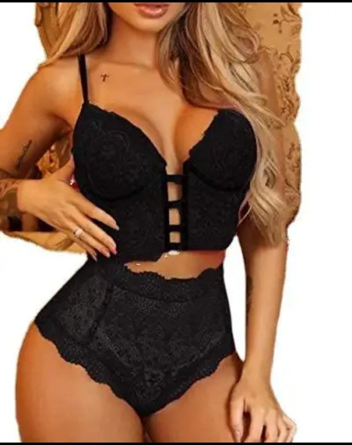 Lingerie Sexy en dentelle transparente pour femmes , décolleté en V profond