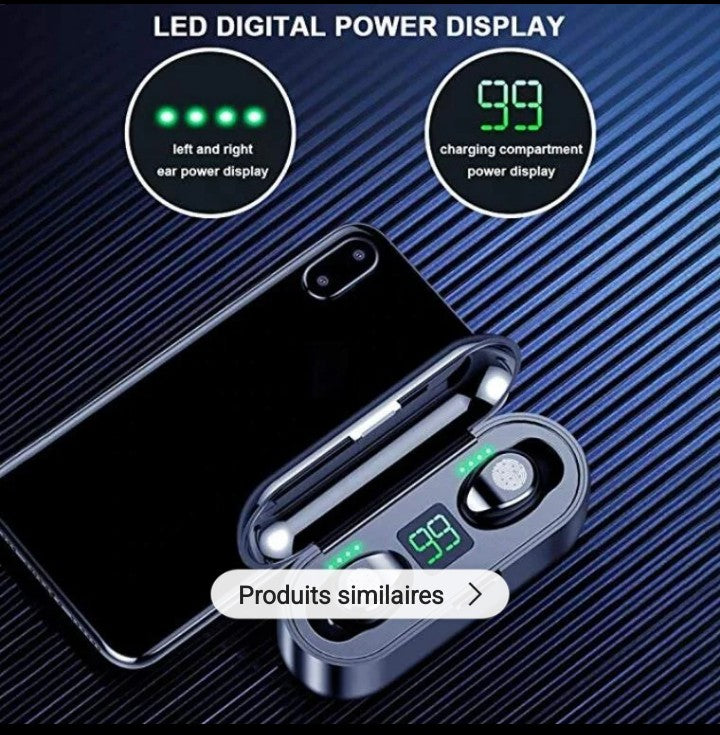 Écouteurs sans fil BT F 9 à affichage LED